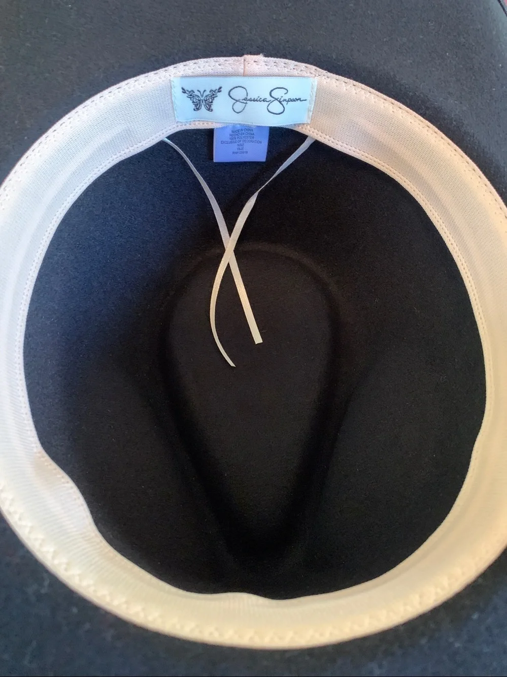 Jessica Simpson Black Fedora Cowboy Hat With Macrame Band Interior Adjuster Boho